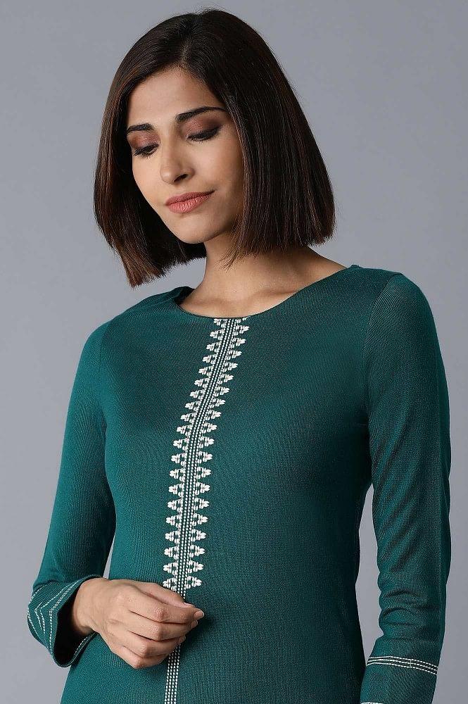 Green Acrylic Straight kurta - wforwoman