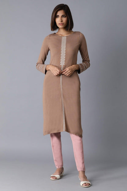 Light Brown Solid Straight kurta - wforwoman