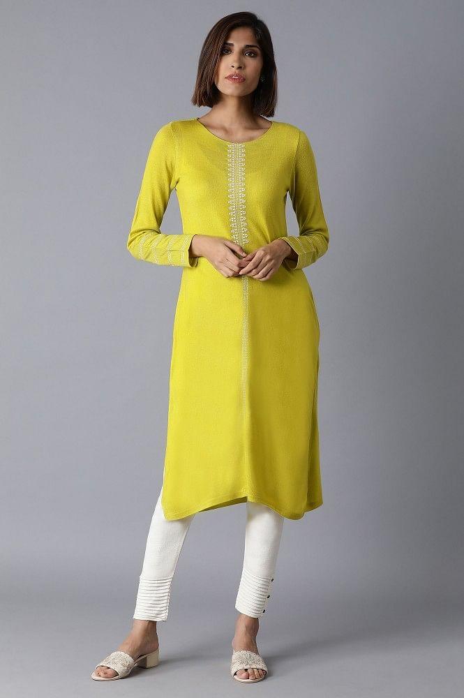 Green Solid Winter kurta - wforwoman