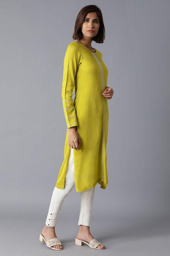 Green Solid Winter kurta - wforwoman