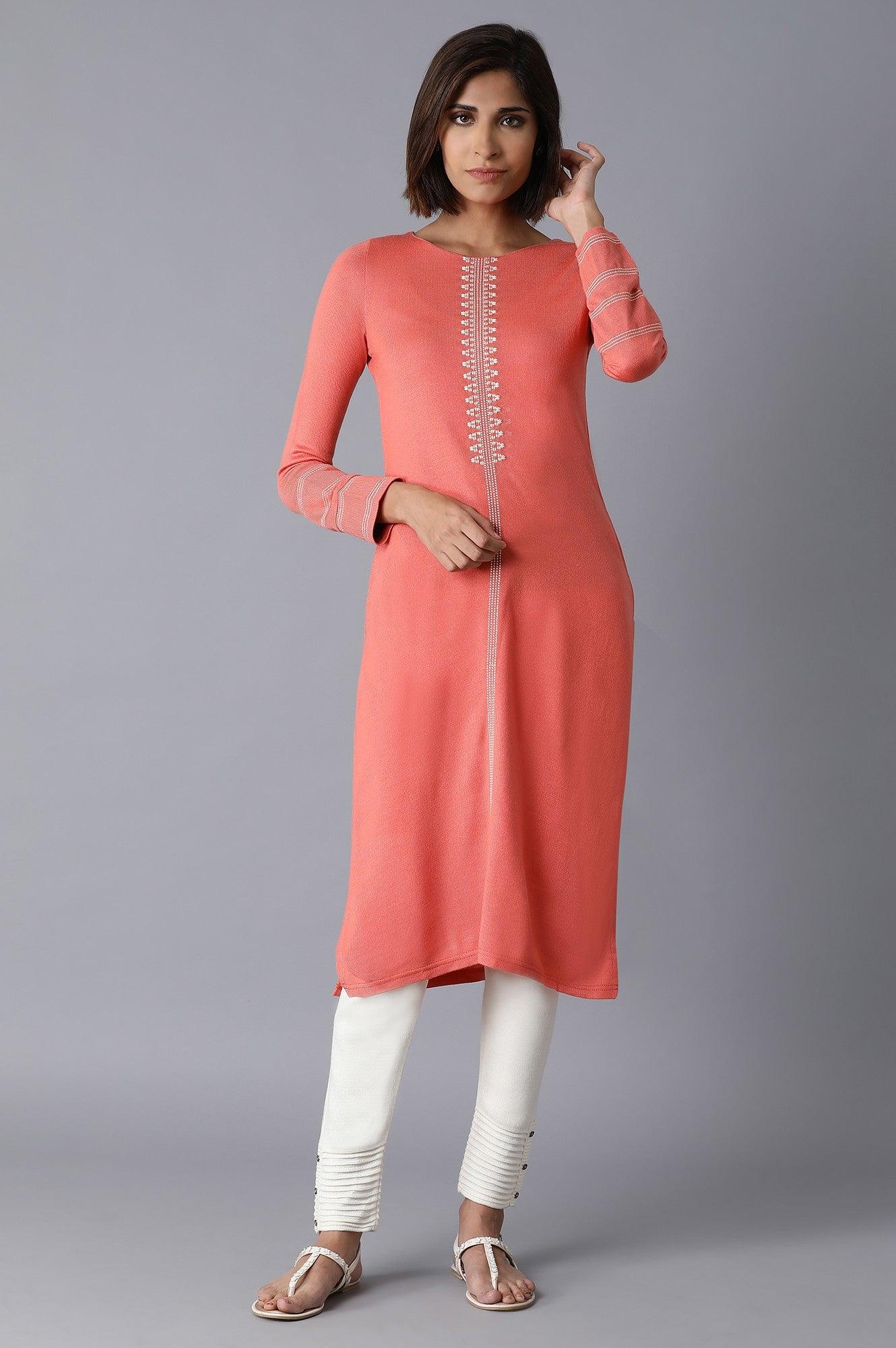 Coral Acrylic Straight kurta - wforwoman