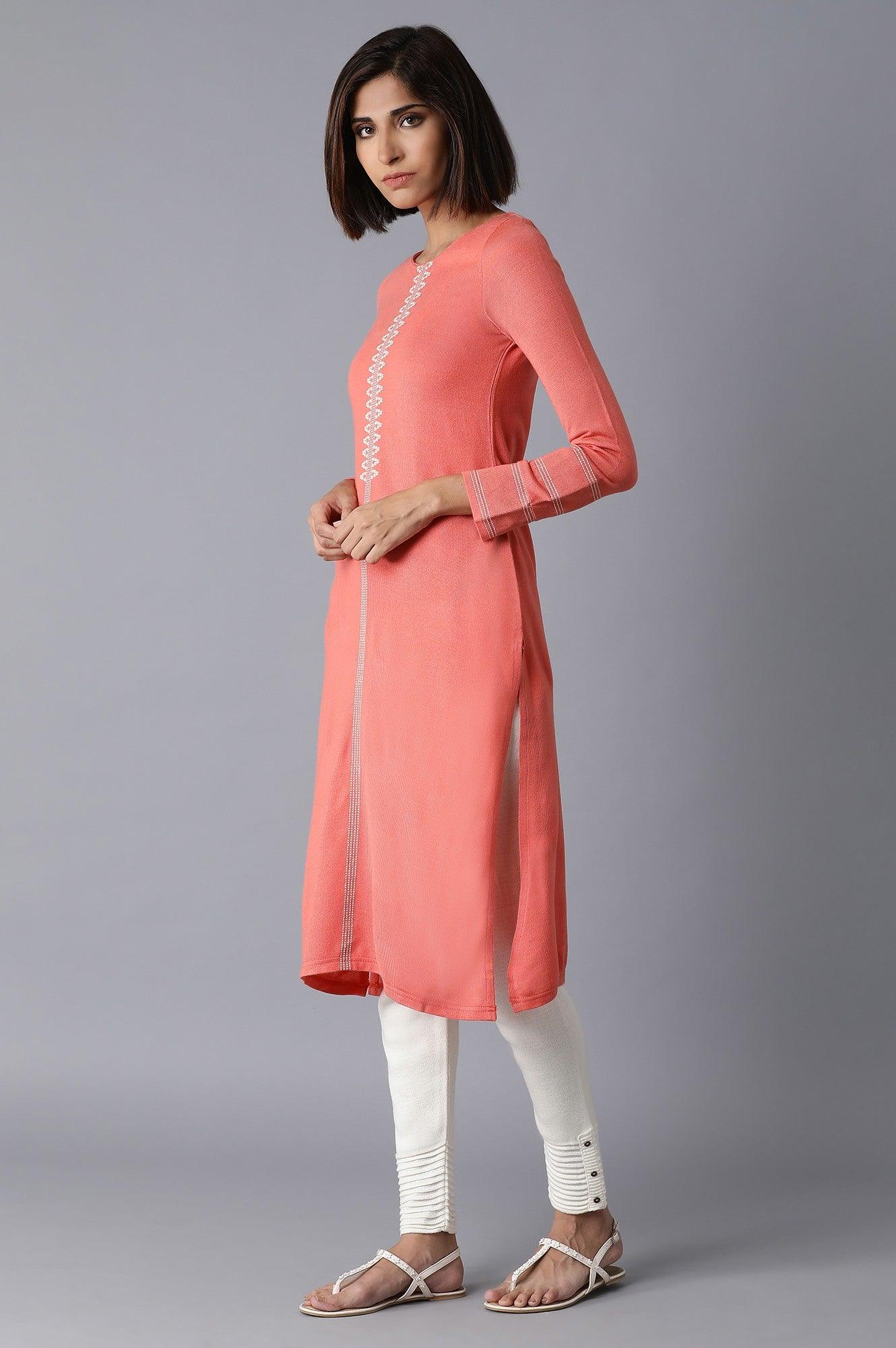 Coral Acrylic Straight kurta - wforwoman