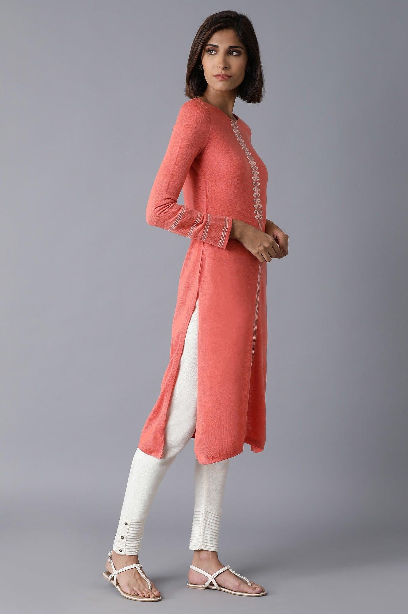 Coral Acrylic Straight kurta - wforwoman