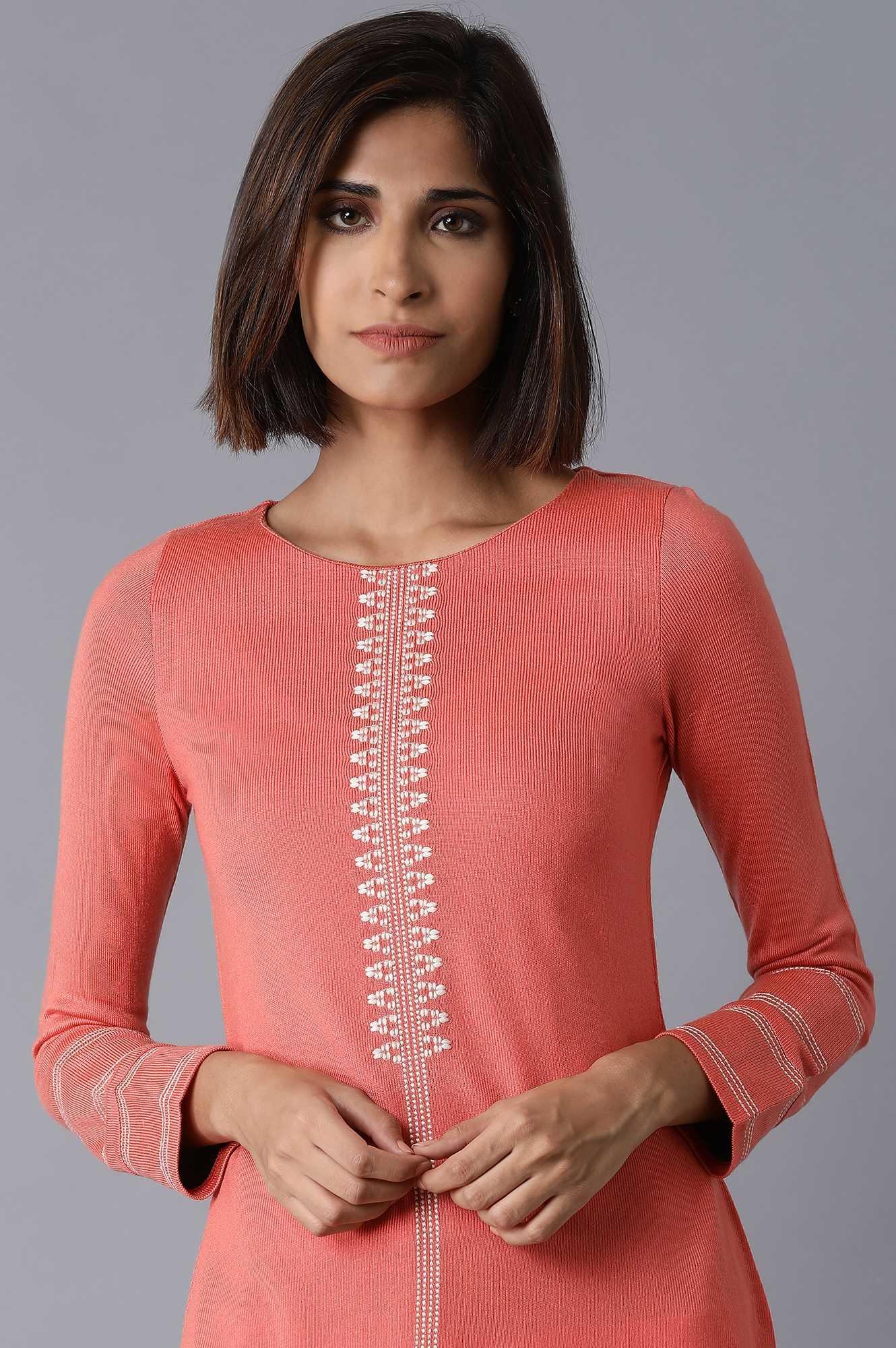 Coral Acrylic Straight kurta - wforwoman