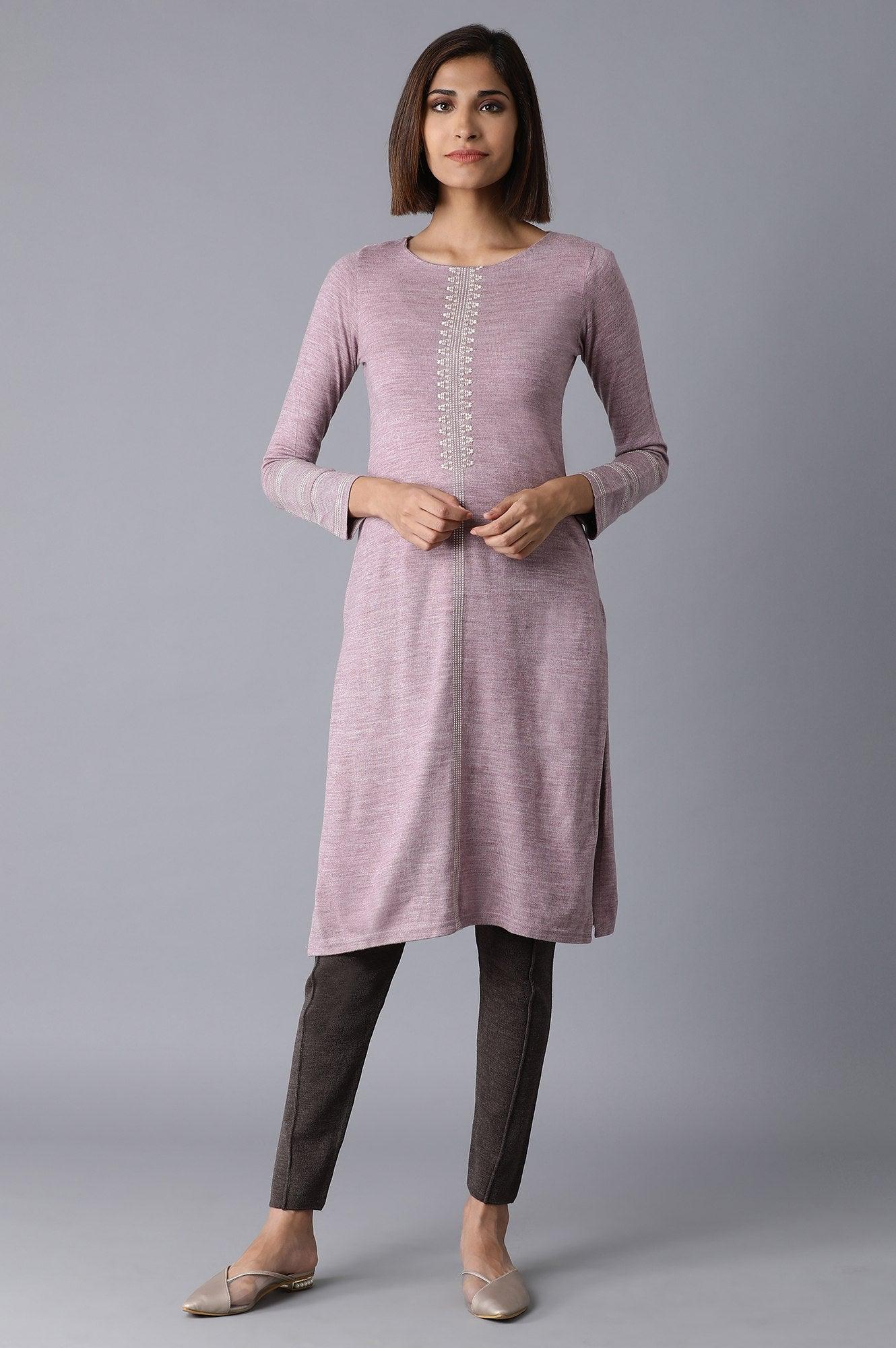 Sweet Lilac Solid Straight kurta - wforwoman