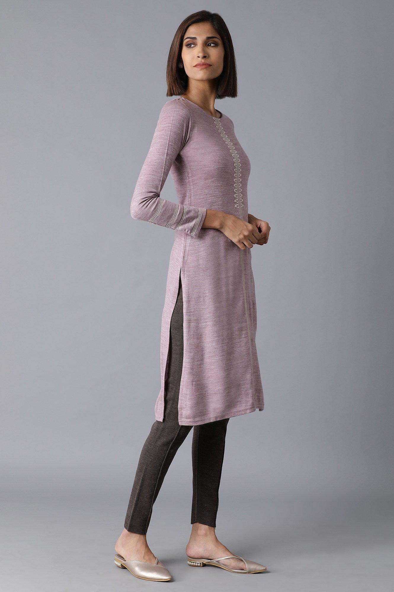 Sweet Lilac Solid Straight kurta - wforwoman