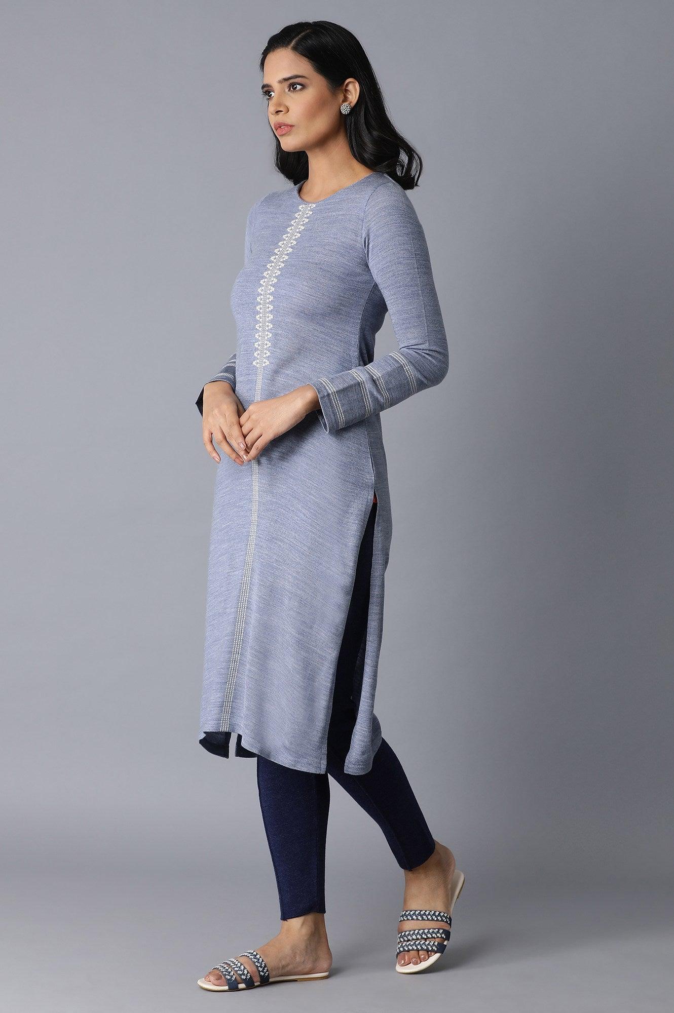 Powder Blue Acrylic Straight kurta - wforwoman