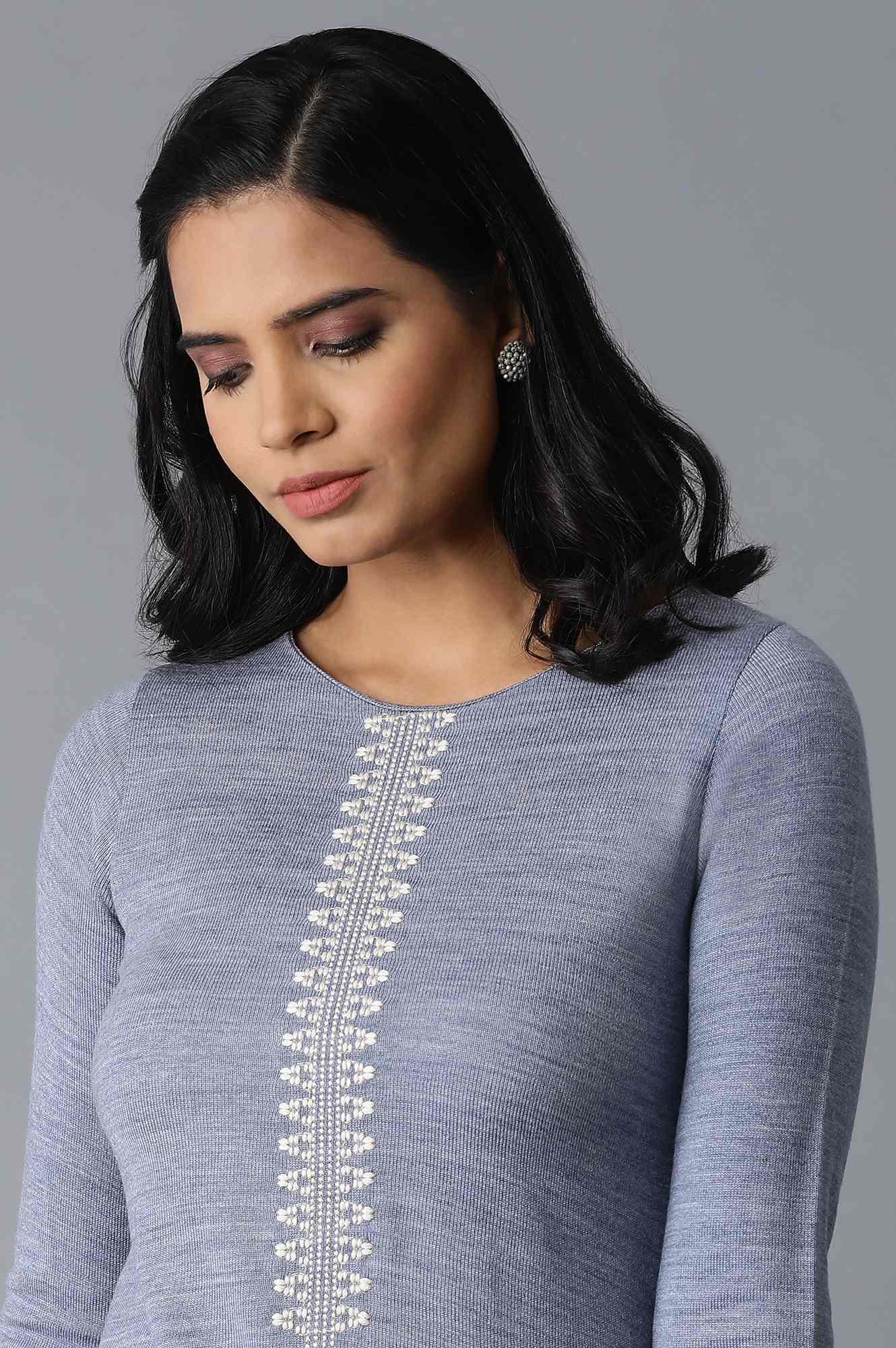 Powder Blue Acrylic Straight kurta - wforwoman