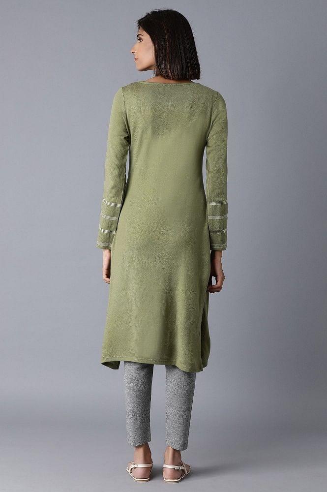 Green Acrylic Straight kurta - wforwoman