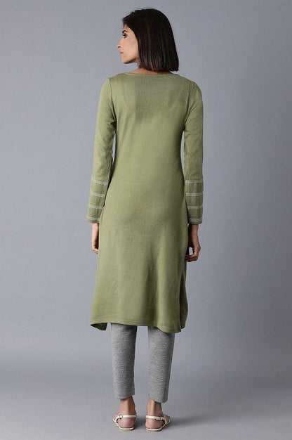 Green Acrylic Straight kurta - wforwoman