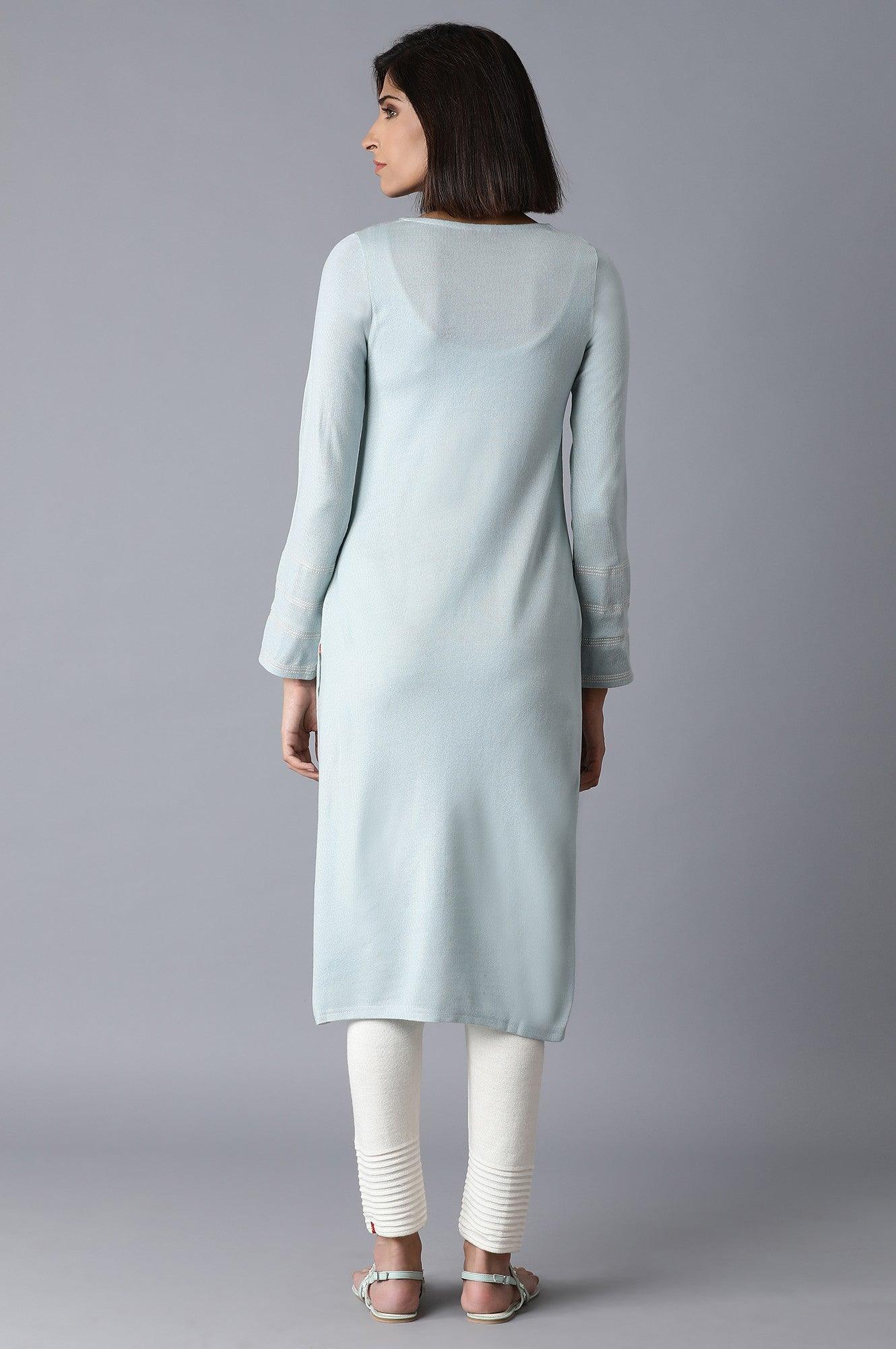 Morning Blue Solid Straight kurta - wforwoman