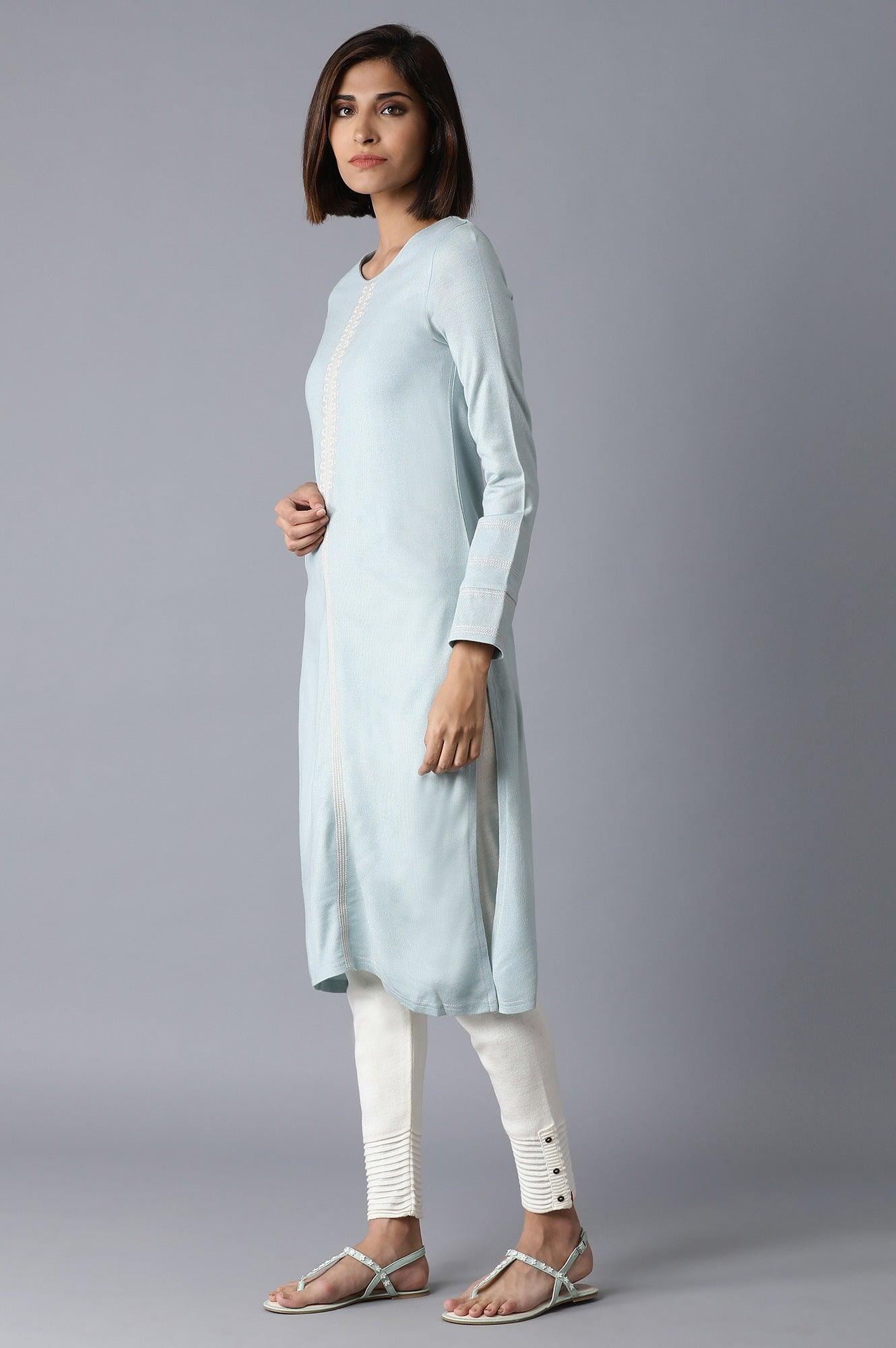 Morning Blue Solid Straight kurta - wforwoman