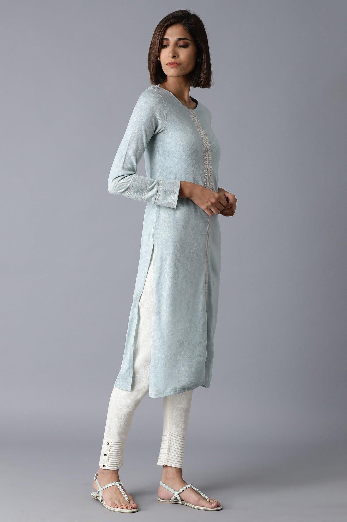 Morning Blue Solid Straight kurta - wforwoman