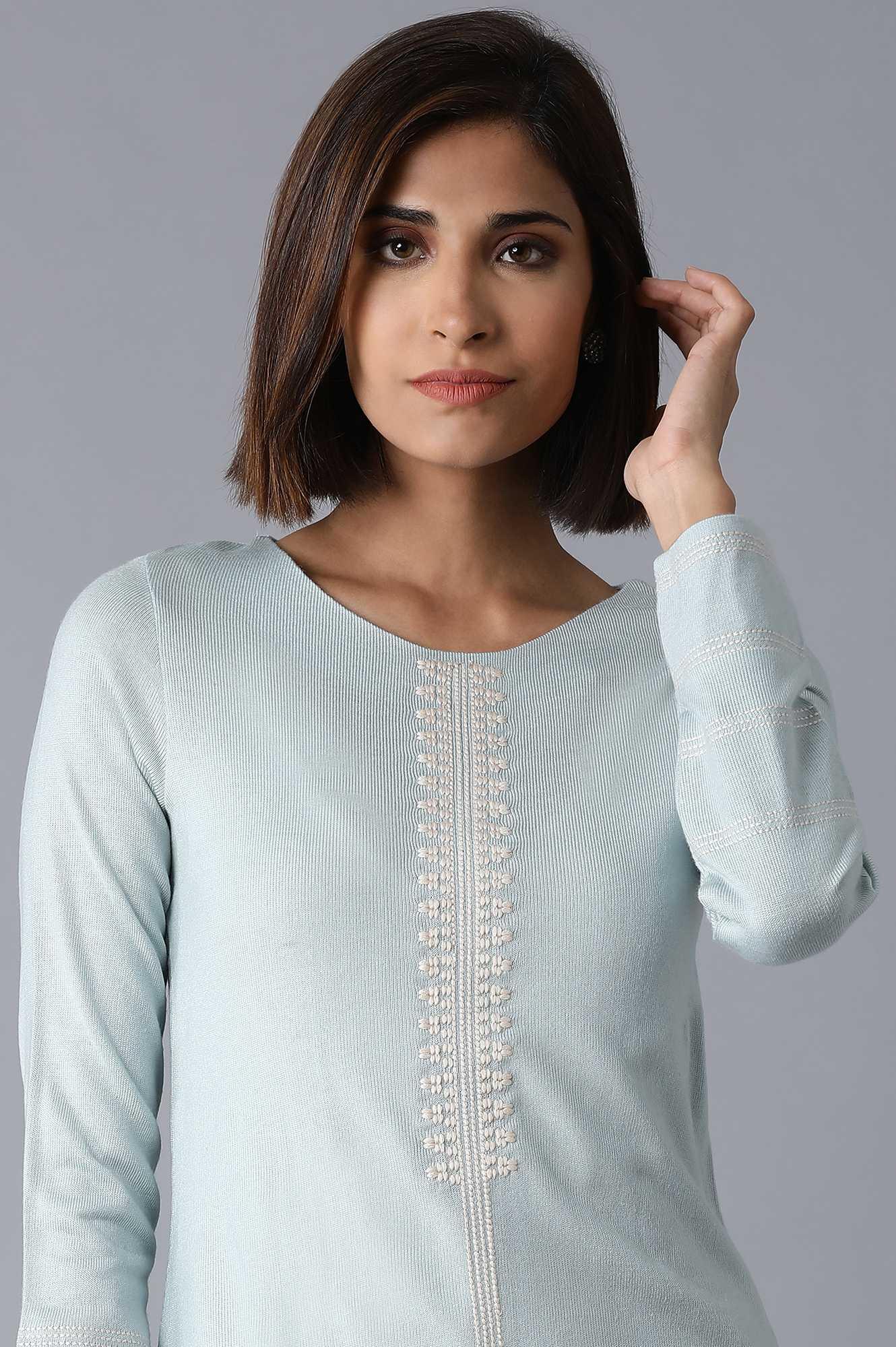 Morning Blue Solid Straight kurta - wforwoman