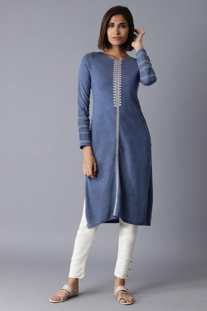 Blue Solid Winter kurta - wforwoman