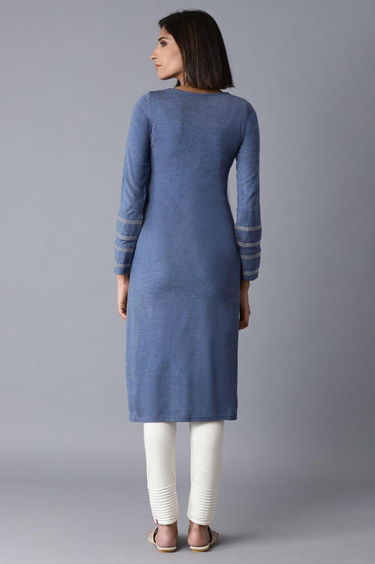 Blue Solid Winter kurta - wforwoman