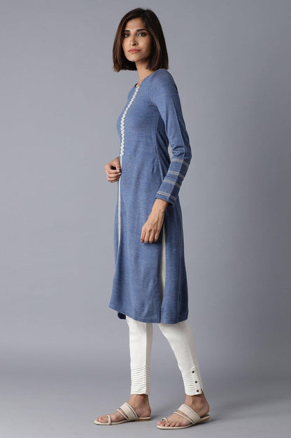 Blue Solid Winter kurta - wforwoman