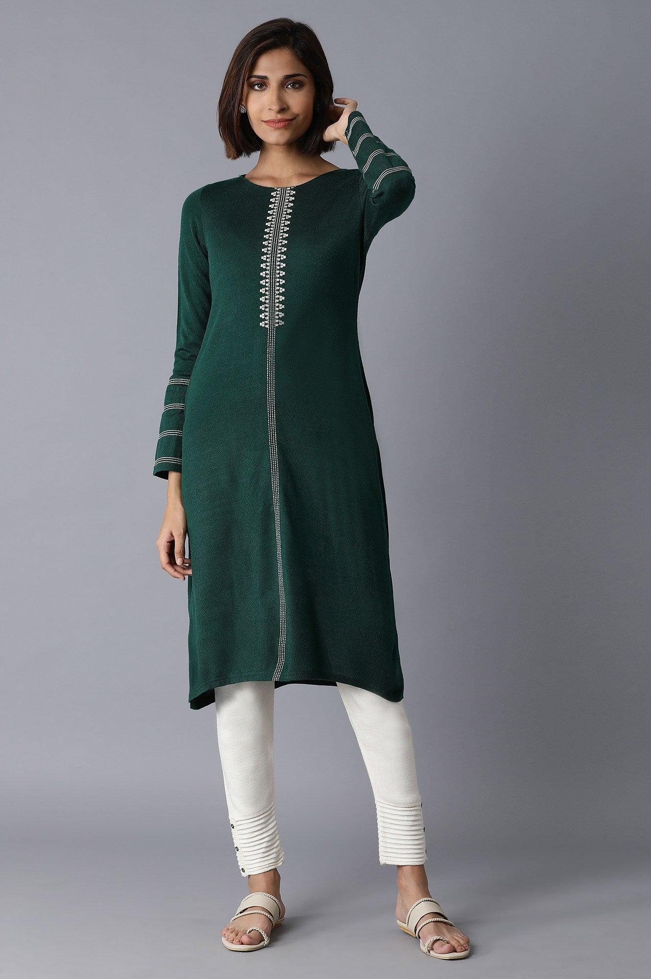 Forest Green Solid Straight kurta - wforwoman