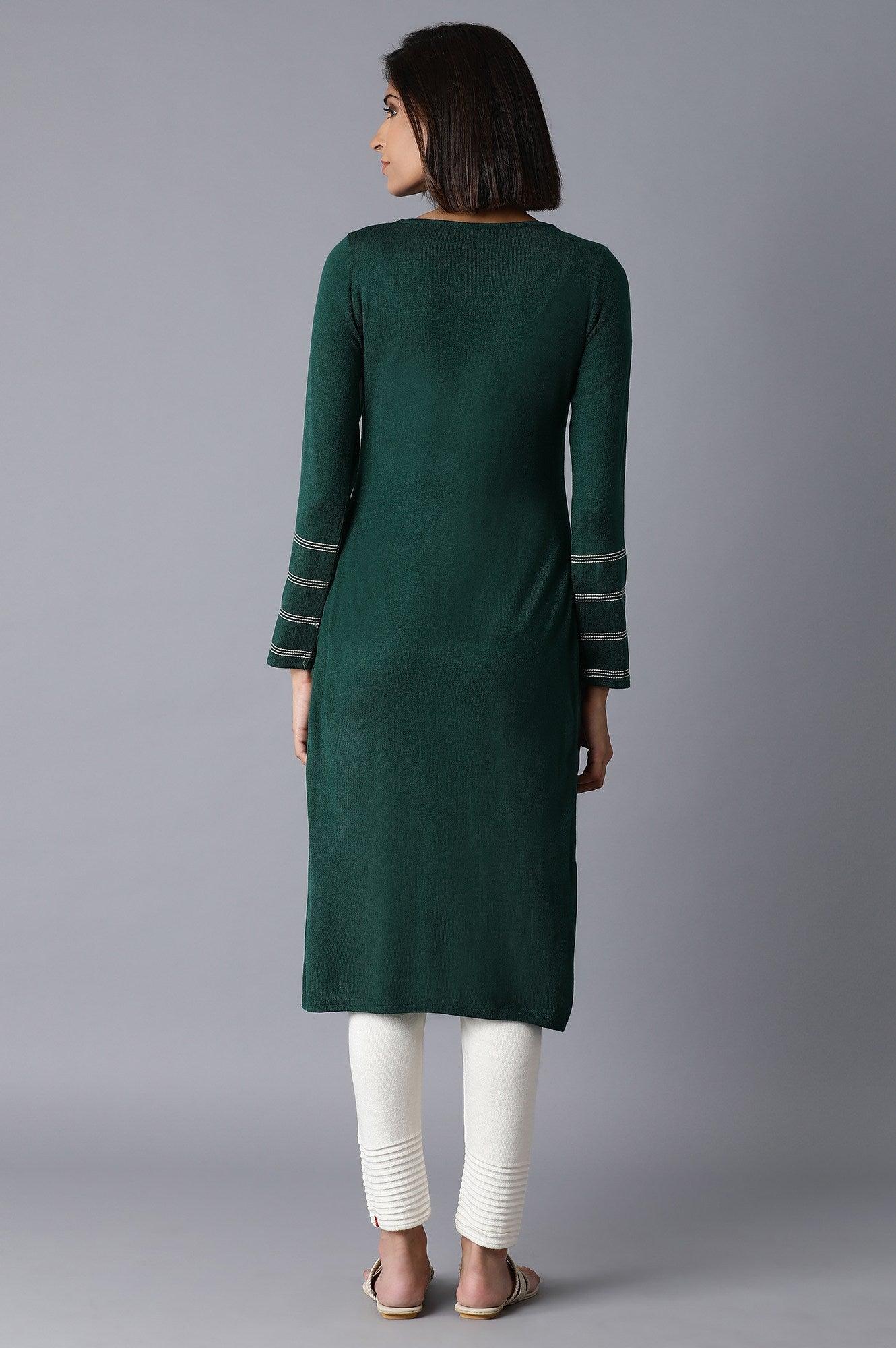 Forest Green Solid Straight kurta - wforwoman