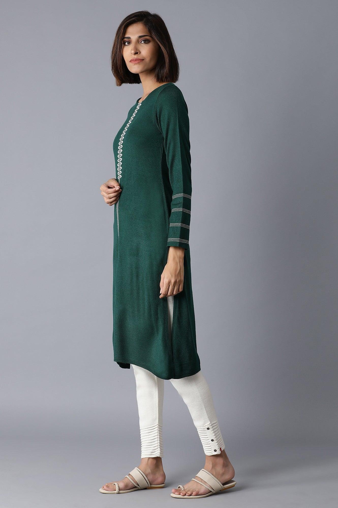 Forest Green Solid Straight kurta - wforwoman