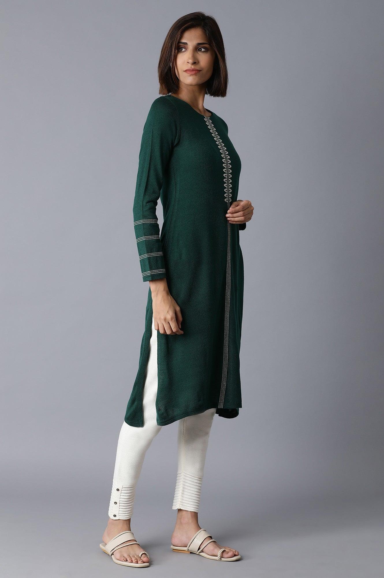 Forest Green Solid Straight kurta - wforwoman