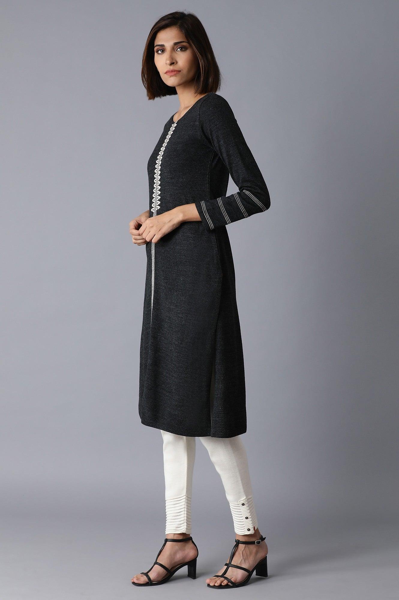 Grey Acrylic Straight kurta - wforwoman