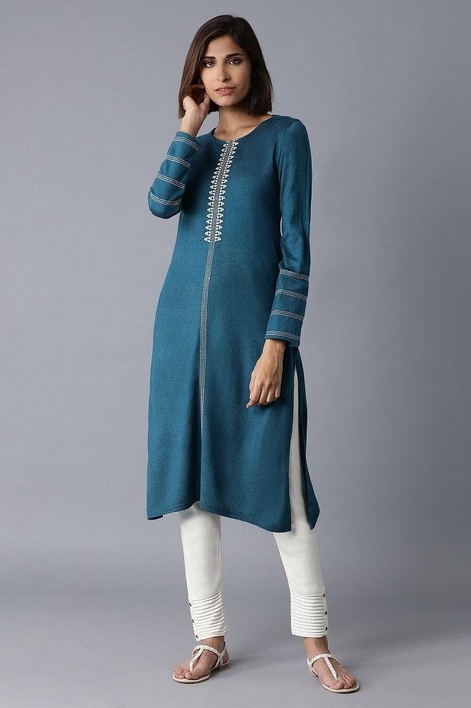 Dirty Blue Acrylic Straight kurta - wforwoman