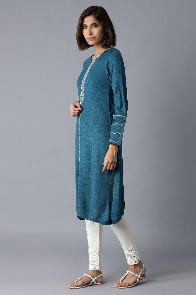 Dirty Blue Acrylic Straight kurta - wforwoman