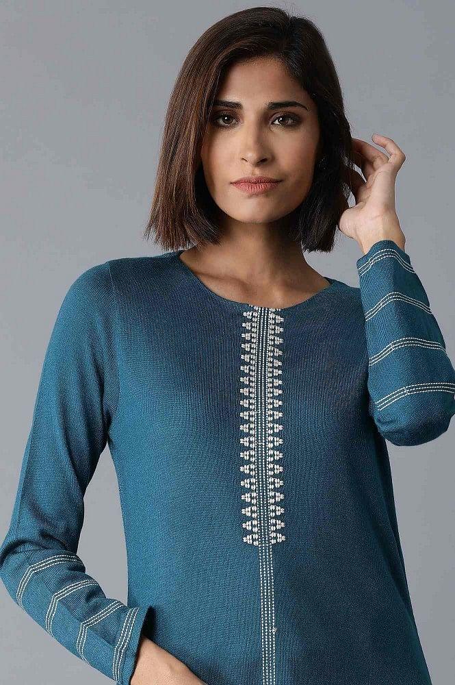 Dirty Blue Acrylic Straight kurta - wforwoman