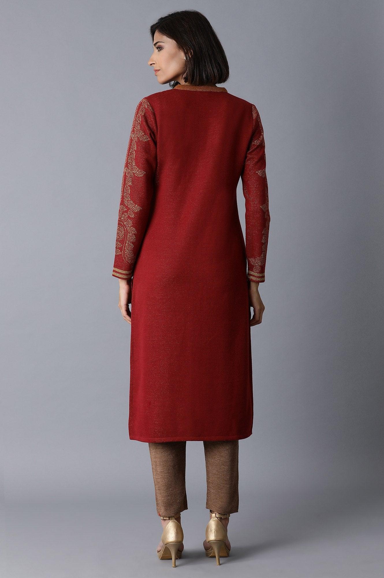 Maroon Acrylic Jacquard kurta - wforwoman