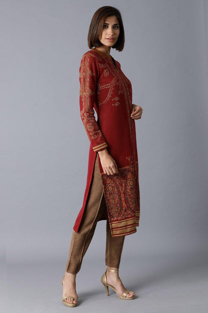 Maroon Acrylic Jacquard kurta - wforwoman