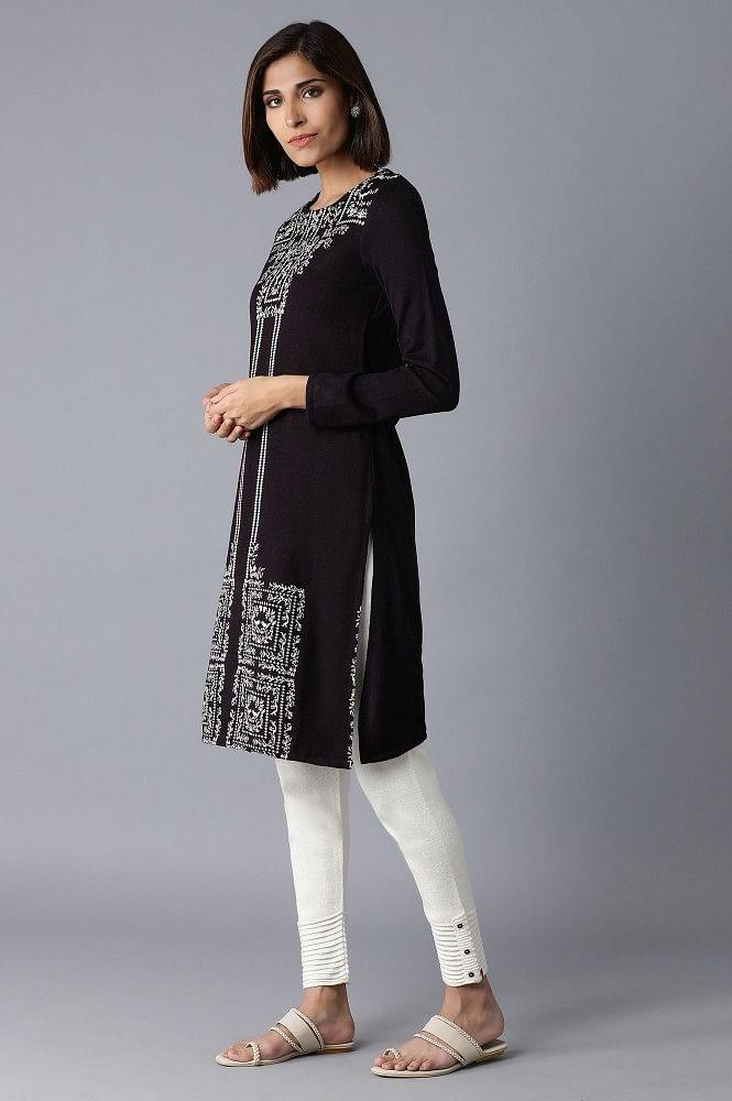 Purple Acrylic Jacquard kurta - wforwoman