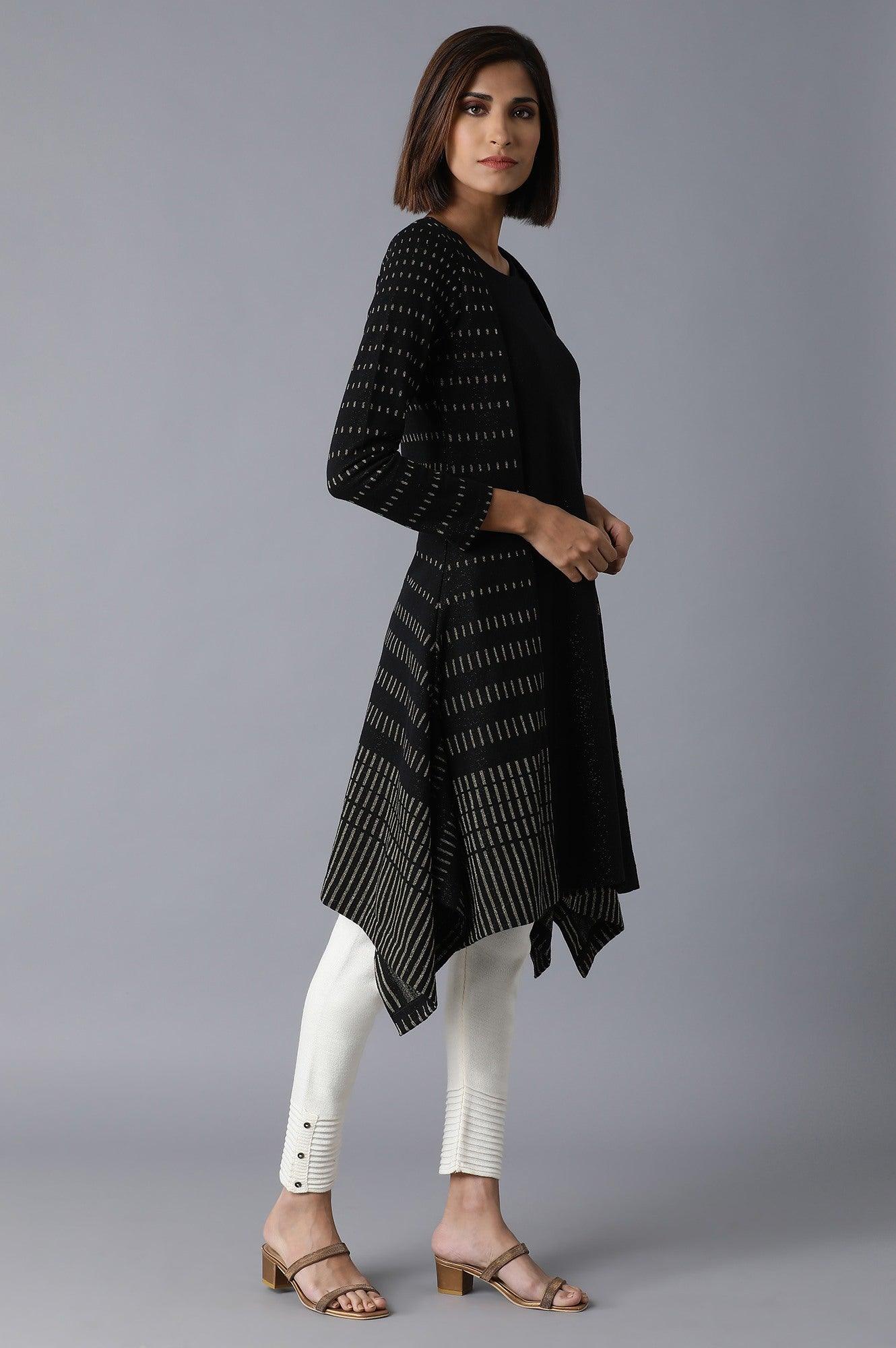 Jet Black Winter Jacquard kurta - wforwoman