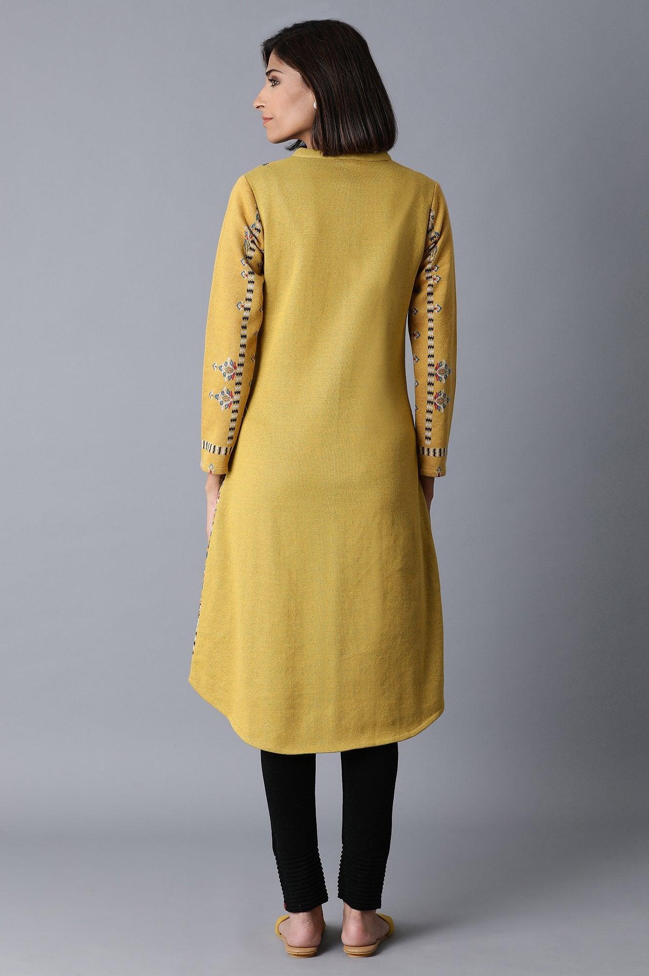 Yellow Jacquard Winter kurta - wforwoman