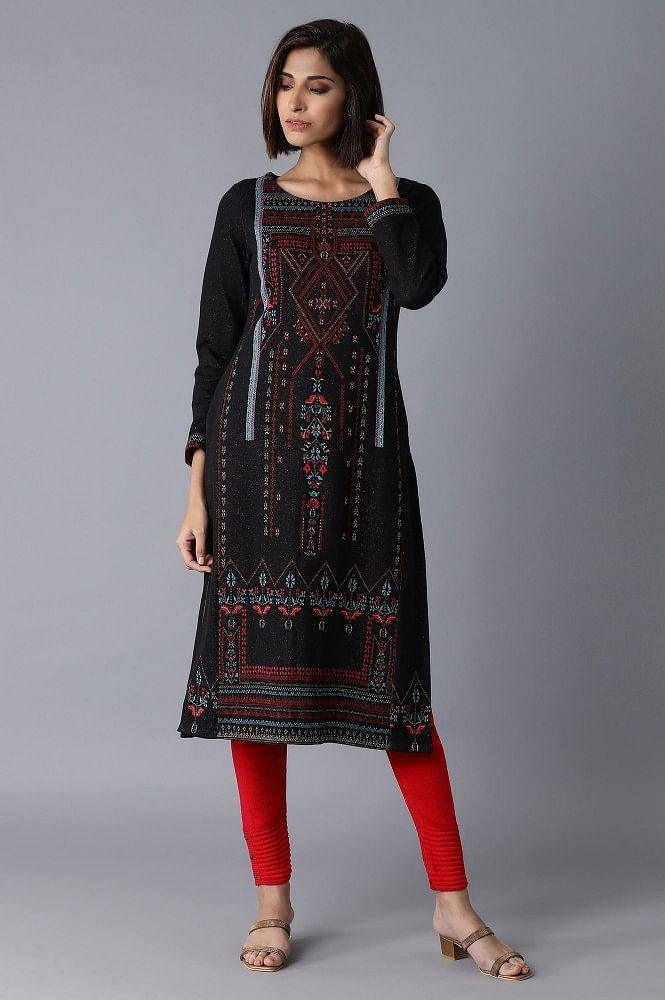 Jet Black Straight kurta - wforwoman