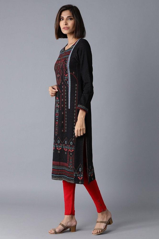 Jet Black Straight kurta - wforwoman