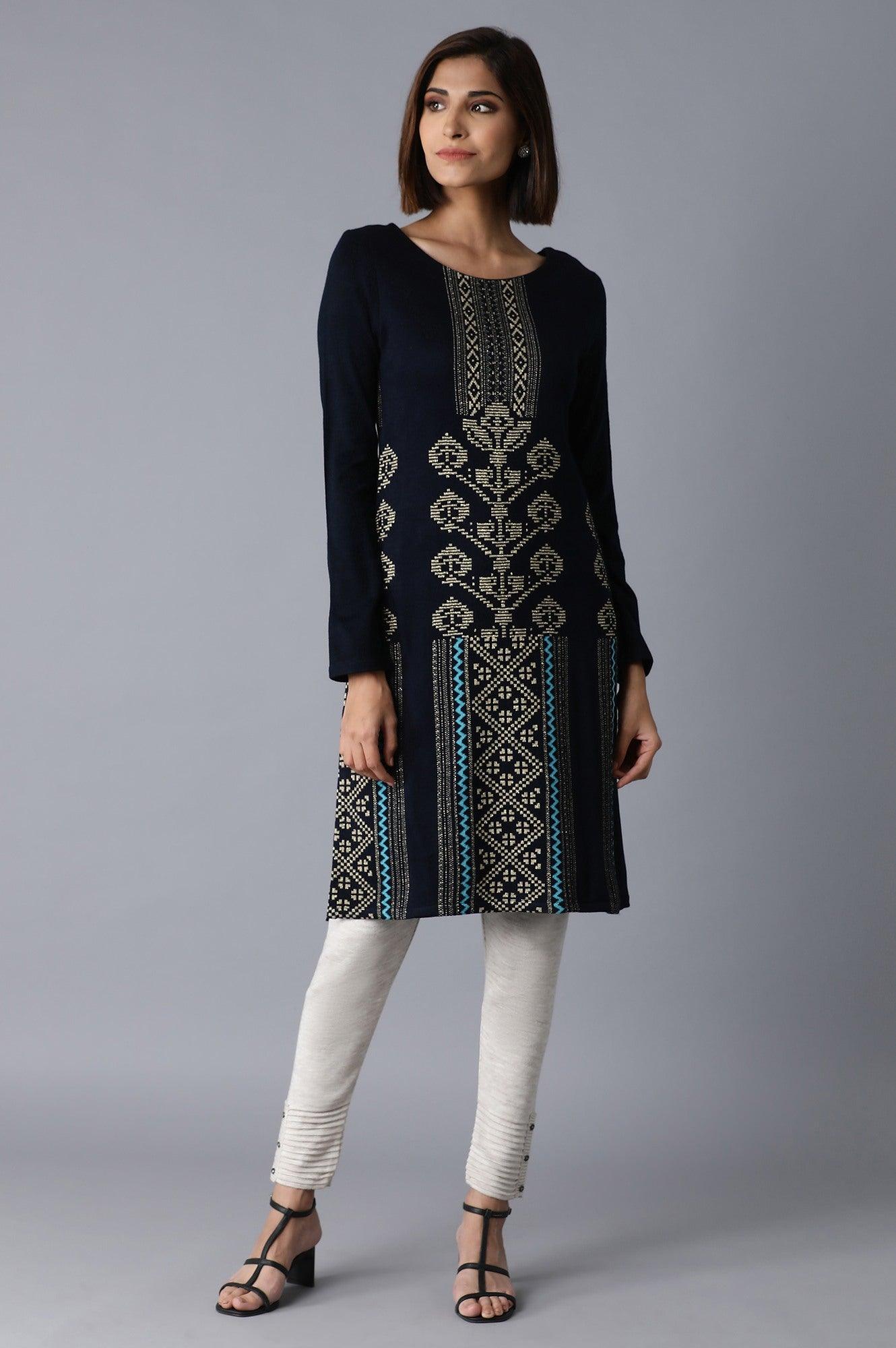 Blue Straight Winter kurta - wforwoman