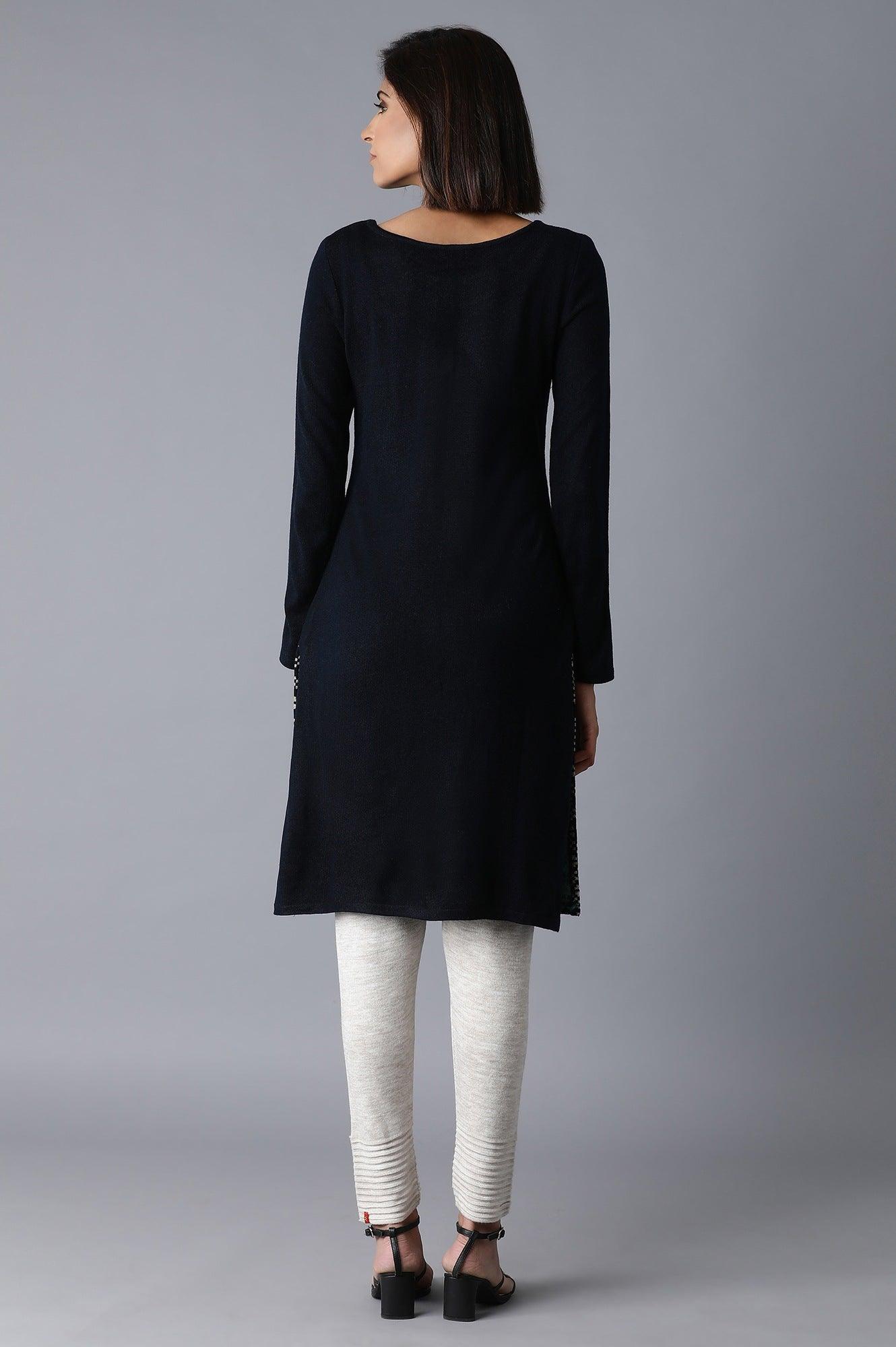 Blue Straight Winter kurta - wforwoman