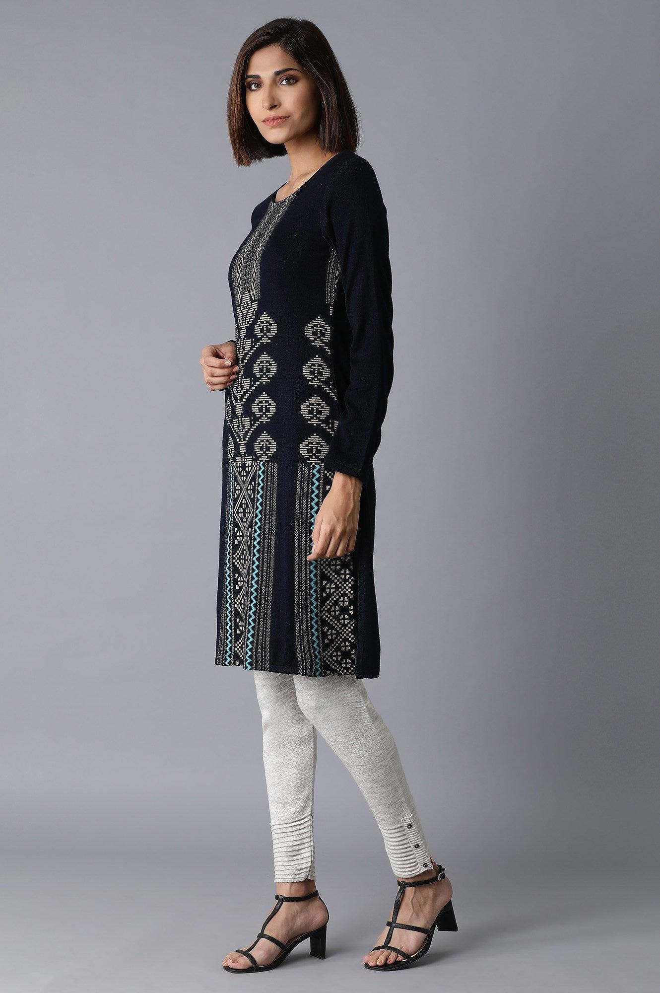 Blue Straight Winter kurta - wforwoman