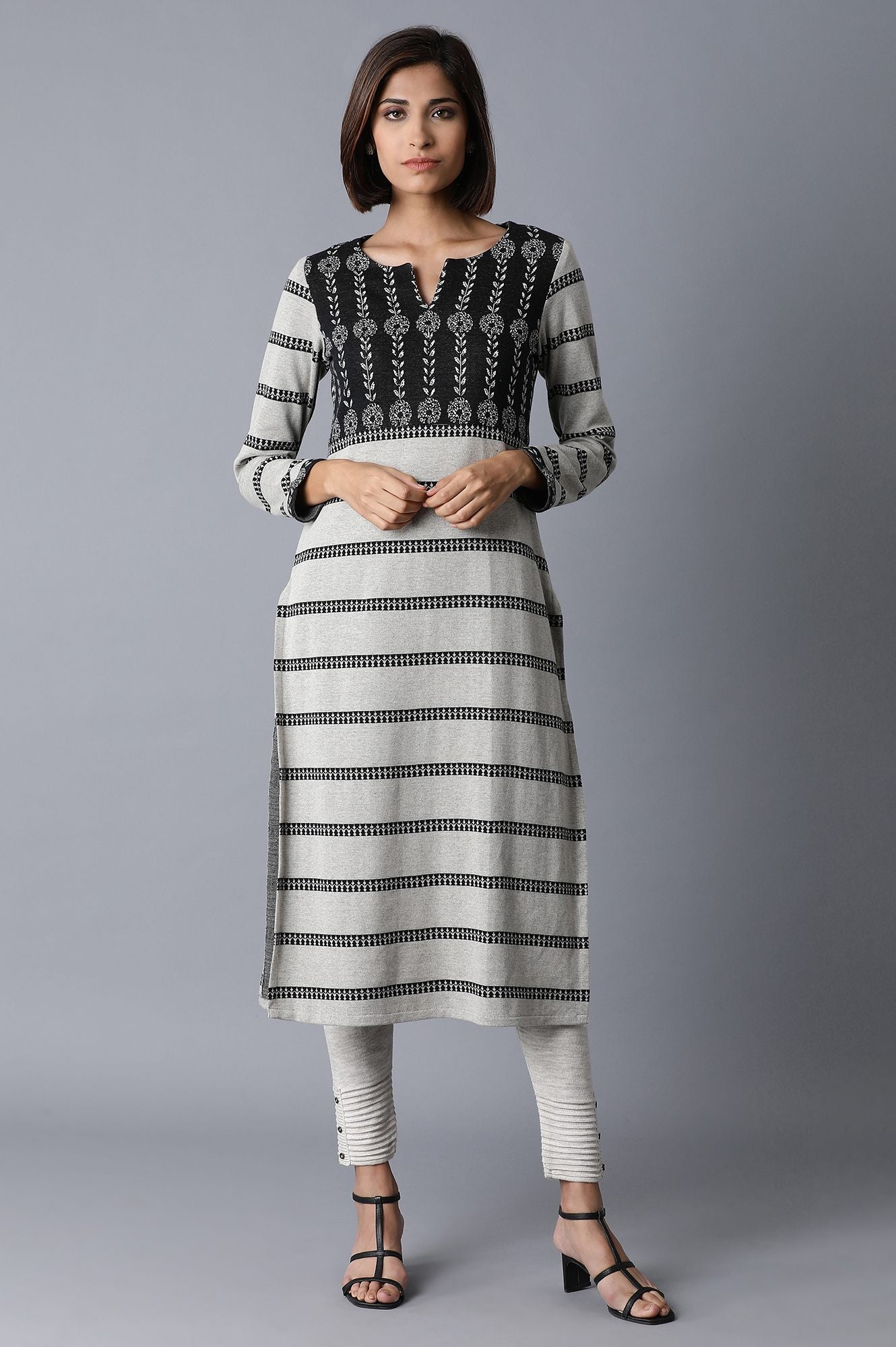 Grey Straight YD-Jacquard kurta