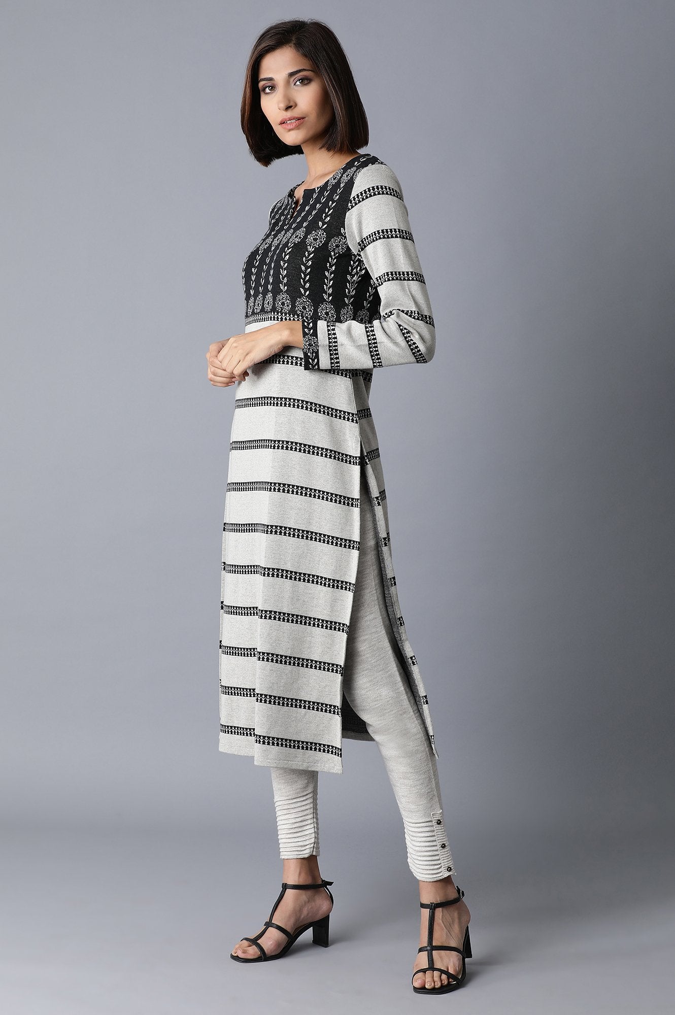 Grey Straight YD-Jacquard kurta