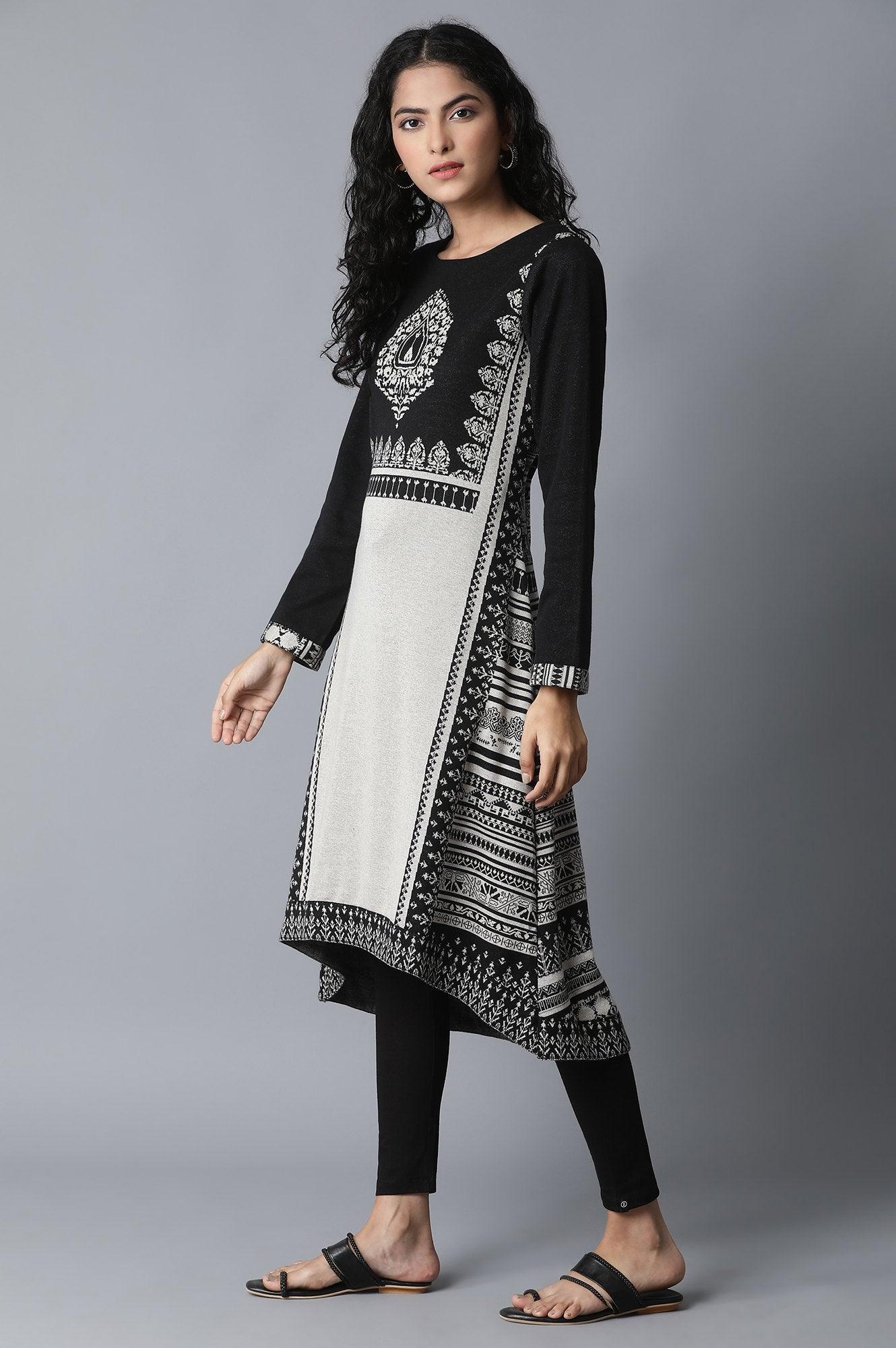 Jet Black Casual Winter kurta - wforwoman