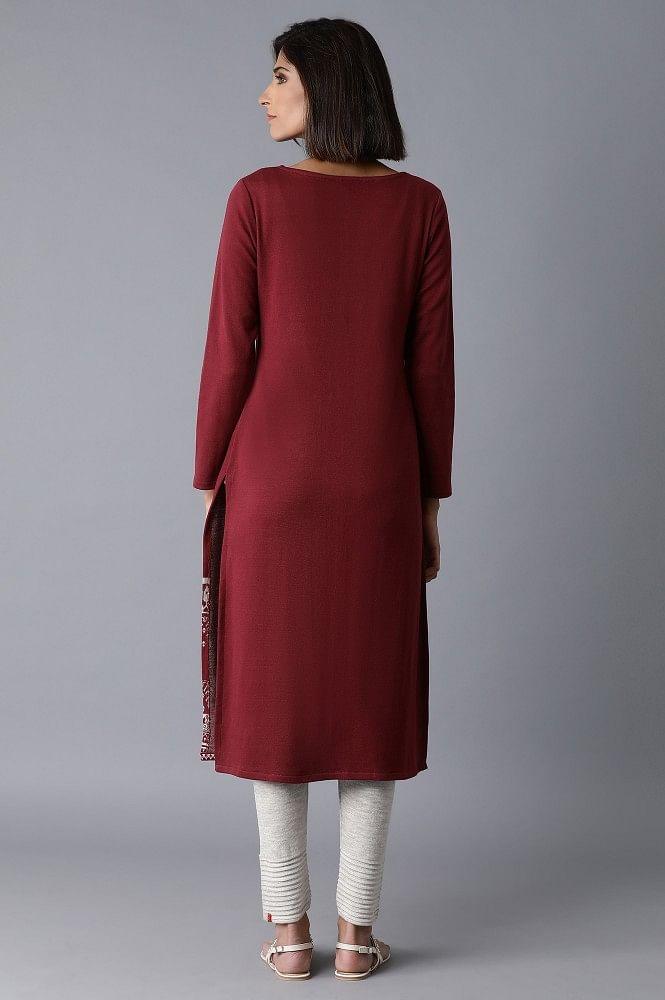 Maroon YD-Jacquard kurta - wforwoman