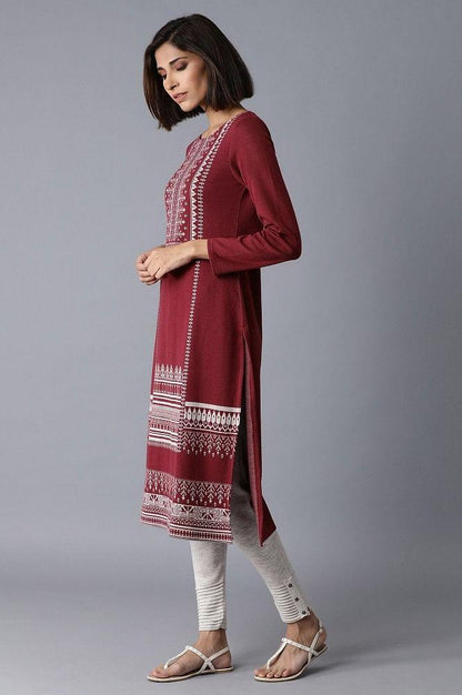 Maroon YD-Jacquard kurta - wforwoman