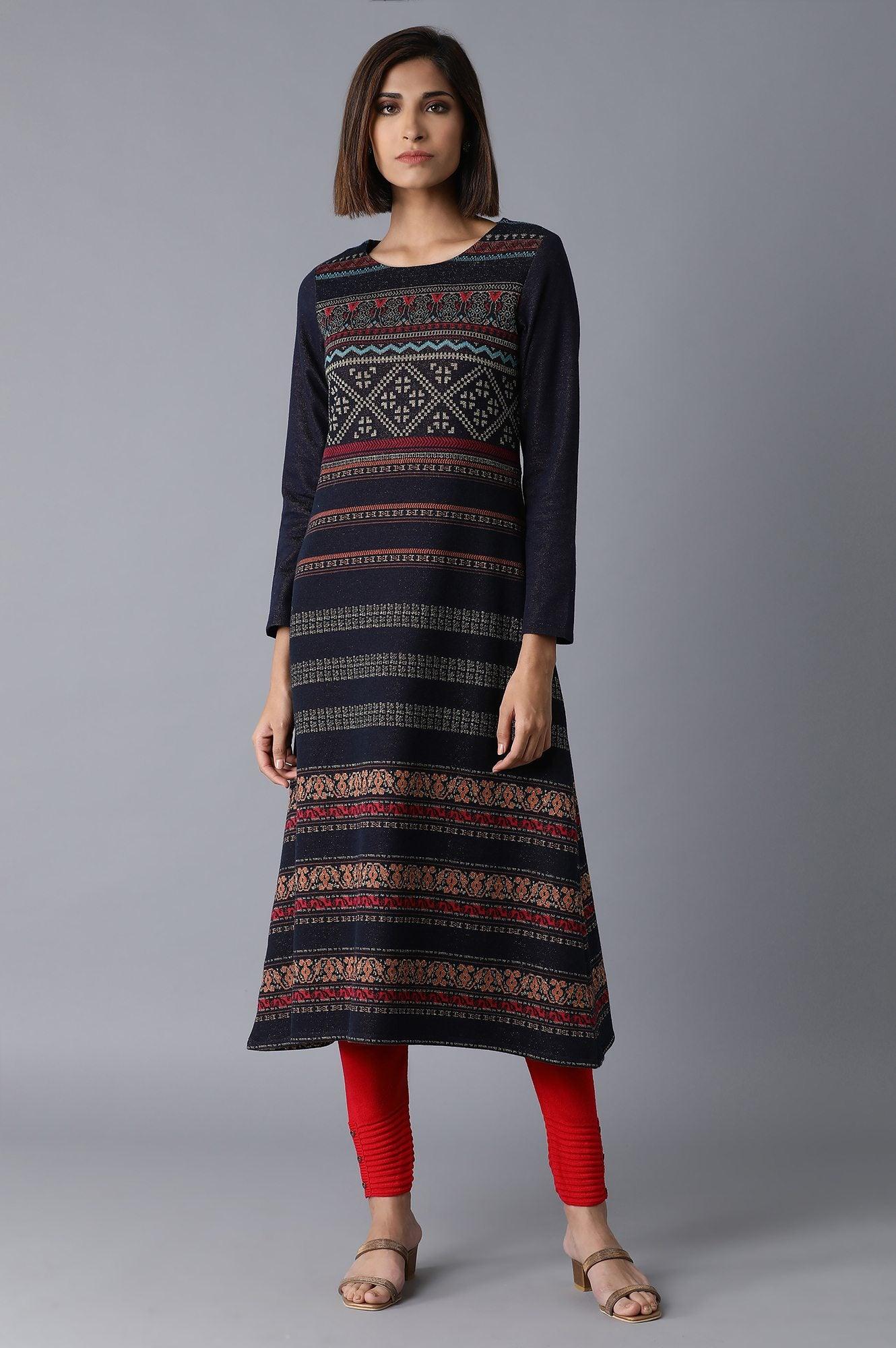 Blue Casual Winter kurta - wforwoman