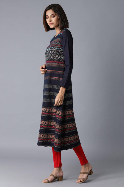 Blue Casual Winter kurta - wforwoman