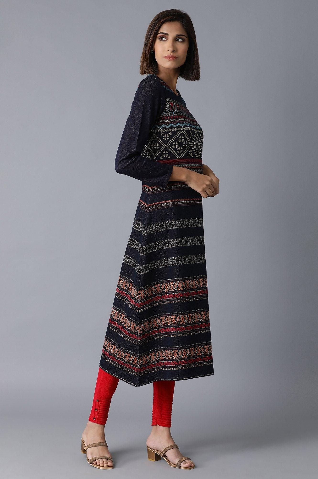 Blue Casual Winter kurta - wforwoman