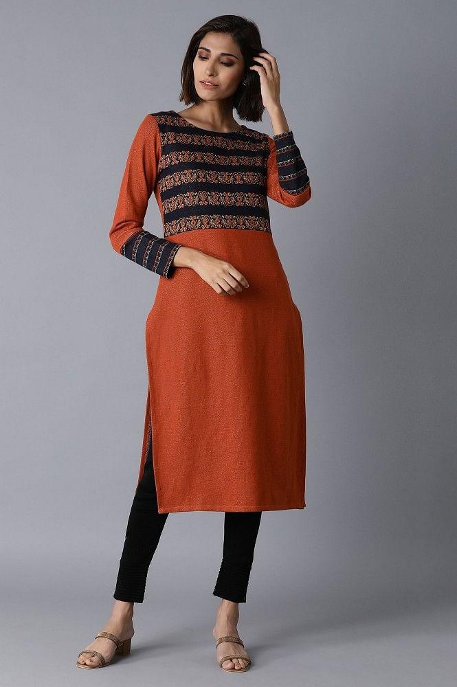 Orange Straight kurta - wforwoman