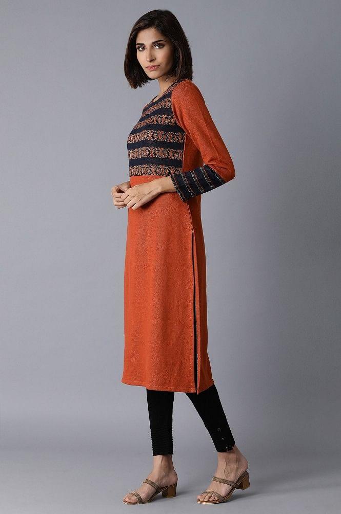 Orange Straight kurta - wforwoman