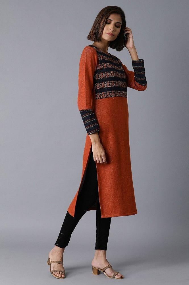 Orange Straight kurta - wforwoman